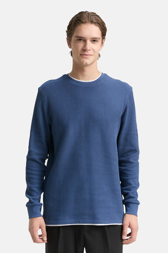 Blauwe trui met ronde hals van TOM TAILOR, in ribstof met lange mouwen.