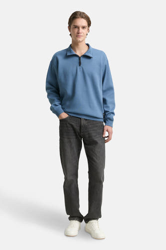 Blauwe sweater van TOM TAILOR, met een korte rits en een polokraag.
