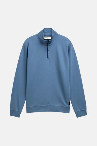 Blauwe sweater met korte rits van TOM TAILOR, effen kleur en lange mouwen.