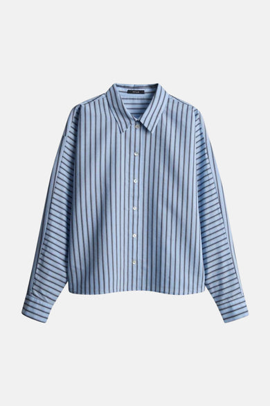Blauw gestreept hemd met lange mouwen van OPUS, met een klassieke kraag en knoopsluiting.
