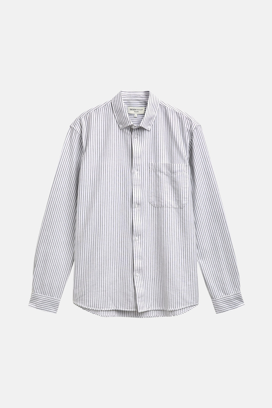 Wit overhemd met lange mouwen van TOM TAILOR, met een gestreept patroon en een borstzak.