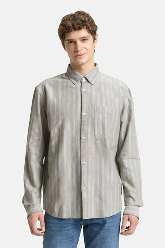 Chemise rayée verte de TOM TAILOR, à longues manches, vue de derrière, avec des plis sur le dos.