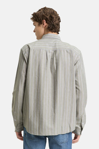 Groen gestreept overhemd met lange mouwen van TOM TAILOR, gezien van achteren, met plooien op de rug.