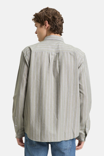 Groen gestreept overhemd met lange mouwen van TOM TAILOR, gezien van achteren, met plooien op de rug.