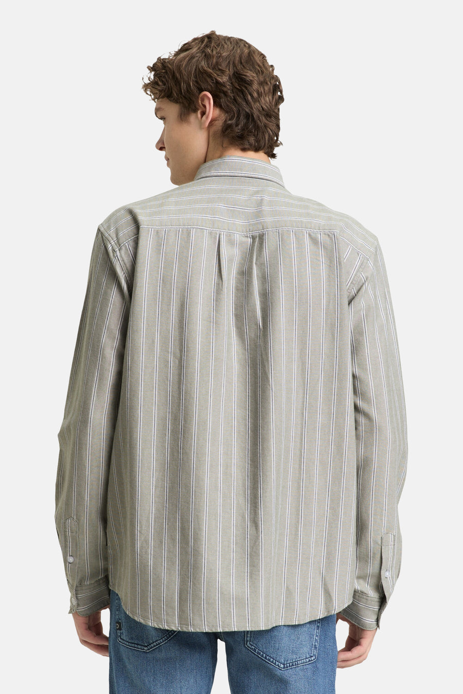 Groen gestreept overhemd met lange mouwen van TOM TAILOR, gezien van achteren, met plooien op de rug.