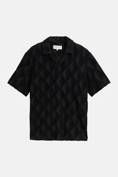 Chemise noire TOM TAILOR avec motif à carreaux structuré et boutons foncés.
