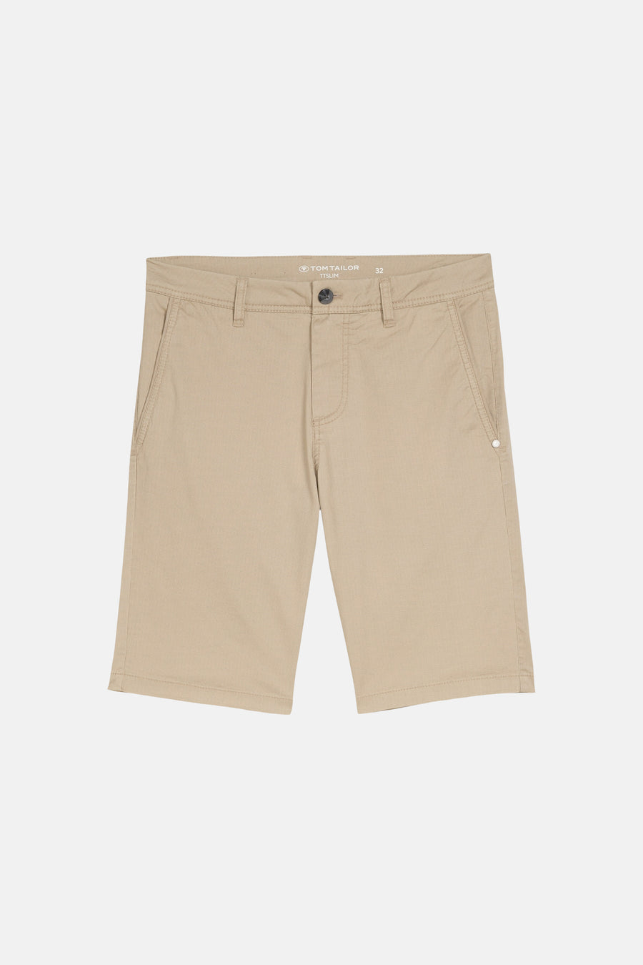 Beige bermuda van TOM TAILOR met een effen stof en een knoopsluiting.
