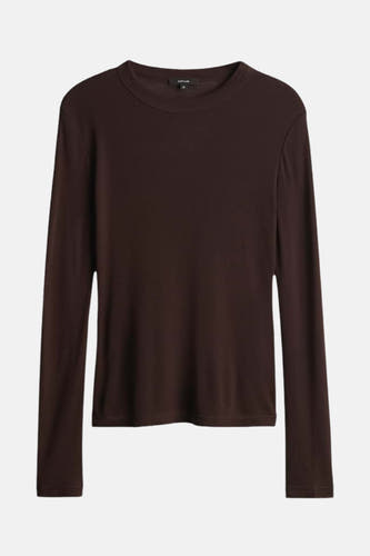 T-shirt brun à manches longues d'OPUS, uni et avec un col rond.