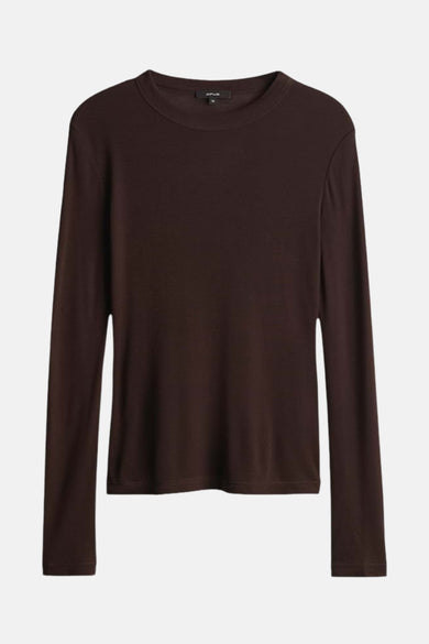 Bruin T-shirt met lange mouwen van OPUS, effen en met een ronde hals.