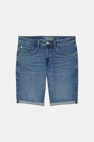 Short en jean en denim bleu moyen, de TOM TAILOR, avec ourlets retroussés et surpiqûres contrastées.