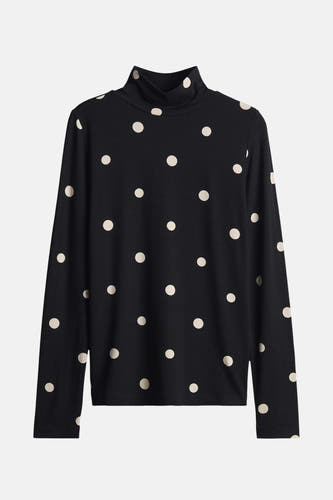 T-shirt noir à manches longues d'OPUS, avec un motif à points et une encolure.