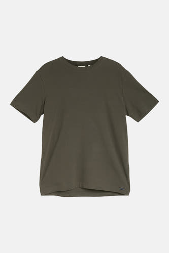 Kakikleurig T-shirt met korte mouwen van TOM TAILOR, met fijne ribstructuur, ronde hals en klein merklabel aan de zoom.