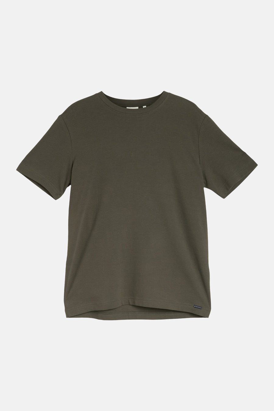 Kakikleurig T-shirt met korte mouwen van TOM TAILOR, met fijne ribstructuur, ronde hals en klein merklabel aan de zoom.