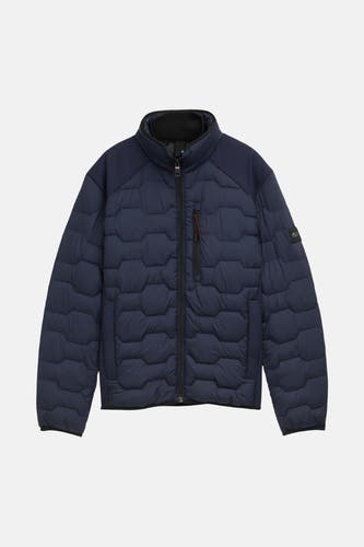 Korte blauwe jas van TOM TAILOR, met doorgestikte details en een opstaande kraag.