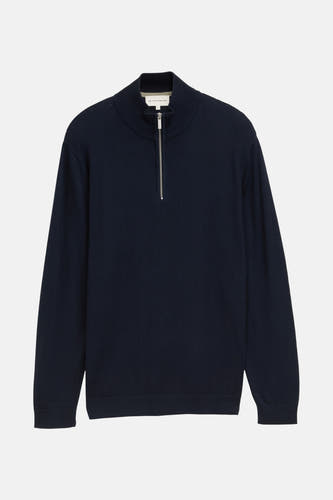 T-shirt bleu avec col rond de TOM TAILOR, doté d'une texture en motif de filet de pêche et de plis doux.