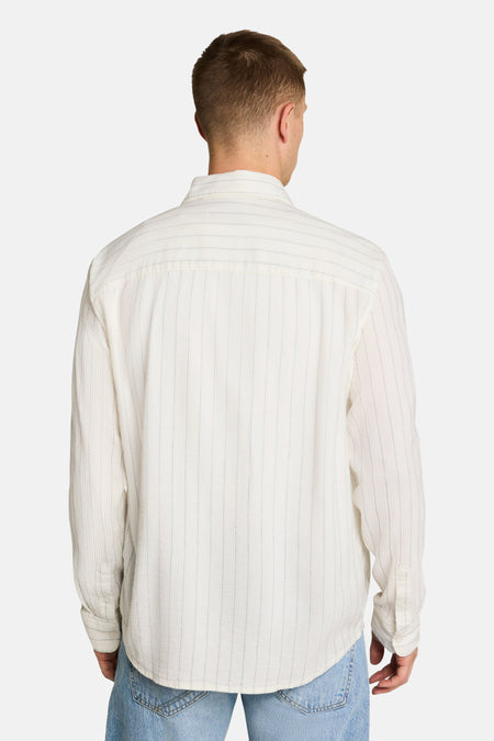 Ecru overhemd met fijne strepen van TOM TAILOR, achterzijde, lange mouwen, gestreept patroon, casual fit