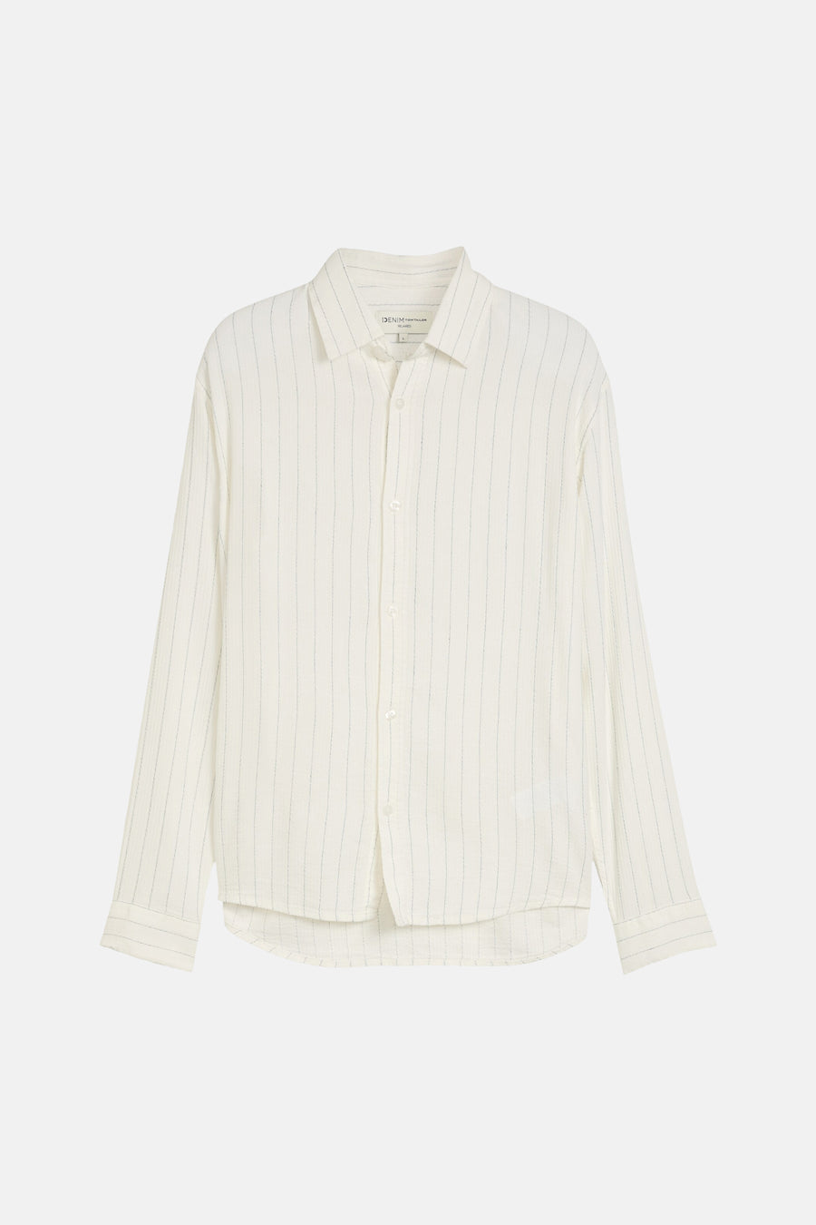 Ecru overhemd met fijne strepen van TOM TAILOR, lichte stof, knoopsluiting, lange mouwen, front view