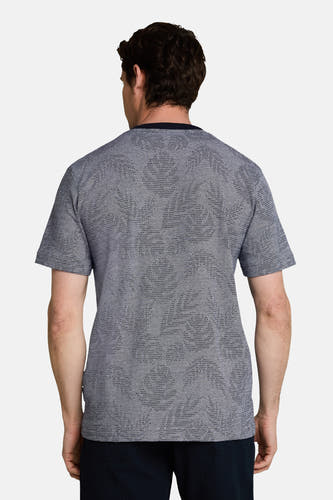 Blauwe korte mouw T-shirt van TOM TAILOR, met fijn textuurpatroon, achterkant weergave op model