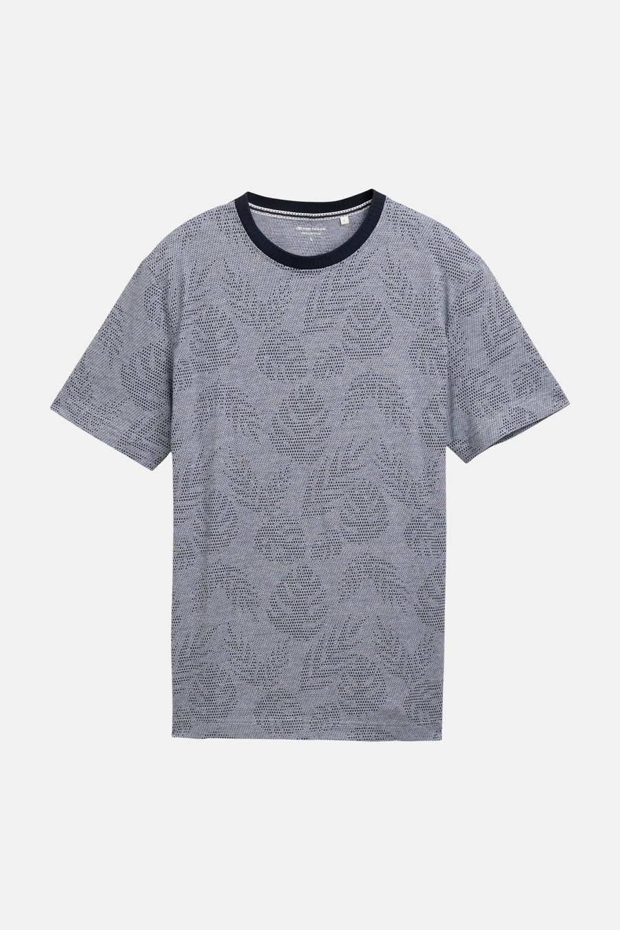 Blauwe korte mouw T-shirt van TOM TAILOR met textuurpatroon en donkere kraag, front view