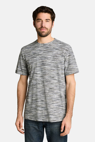 Multicolor gestreepte korte mouw T-shirt van TOM TAILOR, gedragen door model met ronde hals en casual fit, front view