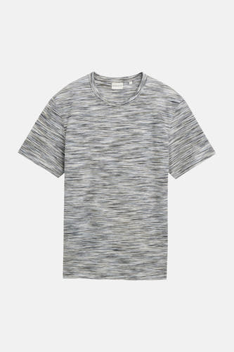 Multicolor gestreepte korte mouw T-shirt van TOM TAILOR, ronde hals, front view, marmerlook textuur