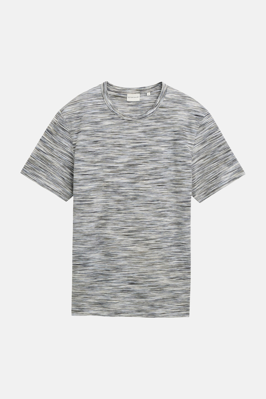 Multicolor gestreepte korte mouw T-shirt van TOM TAILOR, ronde hals, front view, marmerlook textuur