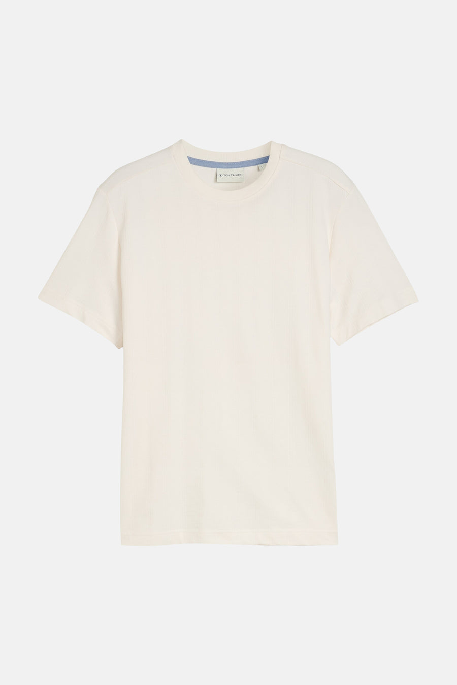 Ecru korte mouwen T-shirt van TOM TAILOR, ribbeltextuur, ronde hals, voorzijde weergave