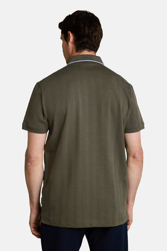 Groene polo met fijne ribstructuur van TOM TAILOR, achterzijde weergegeven, lichtblauwe kraagaccent