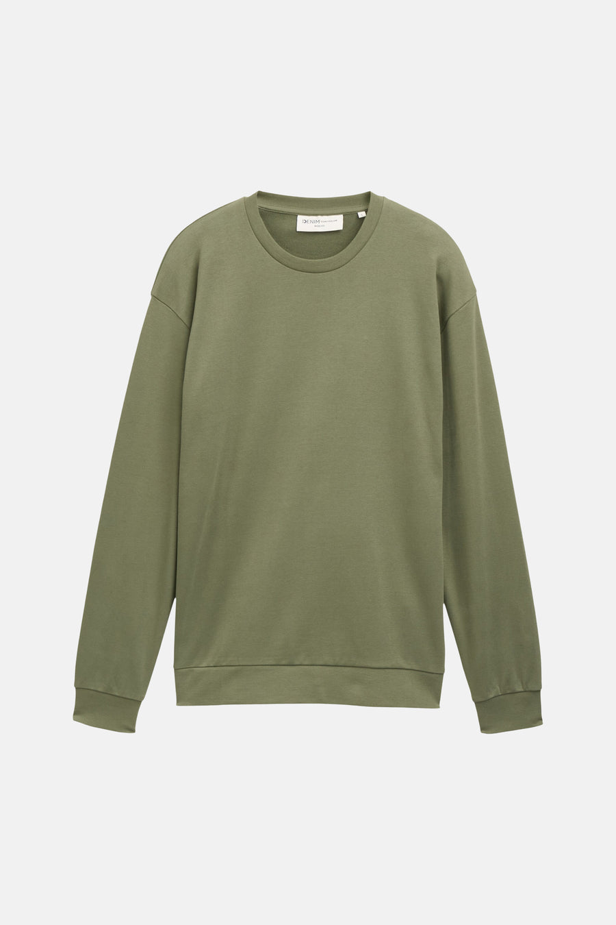 Groene ronde hals sweater van TOM TAILOR, eenvoudig ontwerp met ribboorden aan kraag, mouwen en zoom, front view