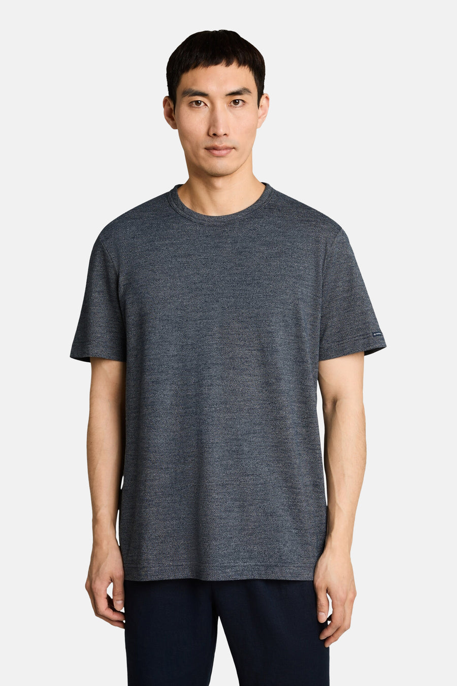 Blauwe korte mouw T-shirt van TOM TAILOR, melange stof, ronde hals, model voorbeeld, front view