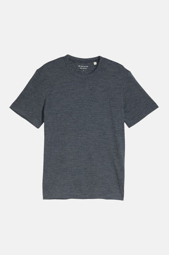 Blauwe korte mouw T-shirt van TOM TAILOR, heather textuur, ronde hals, front view