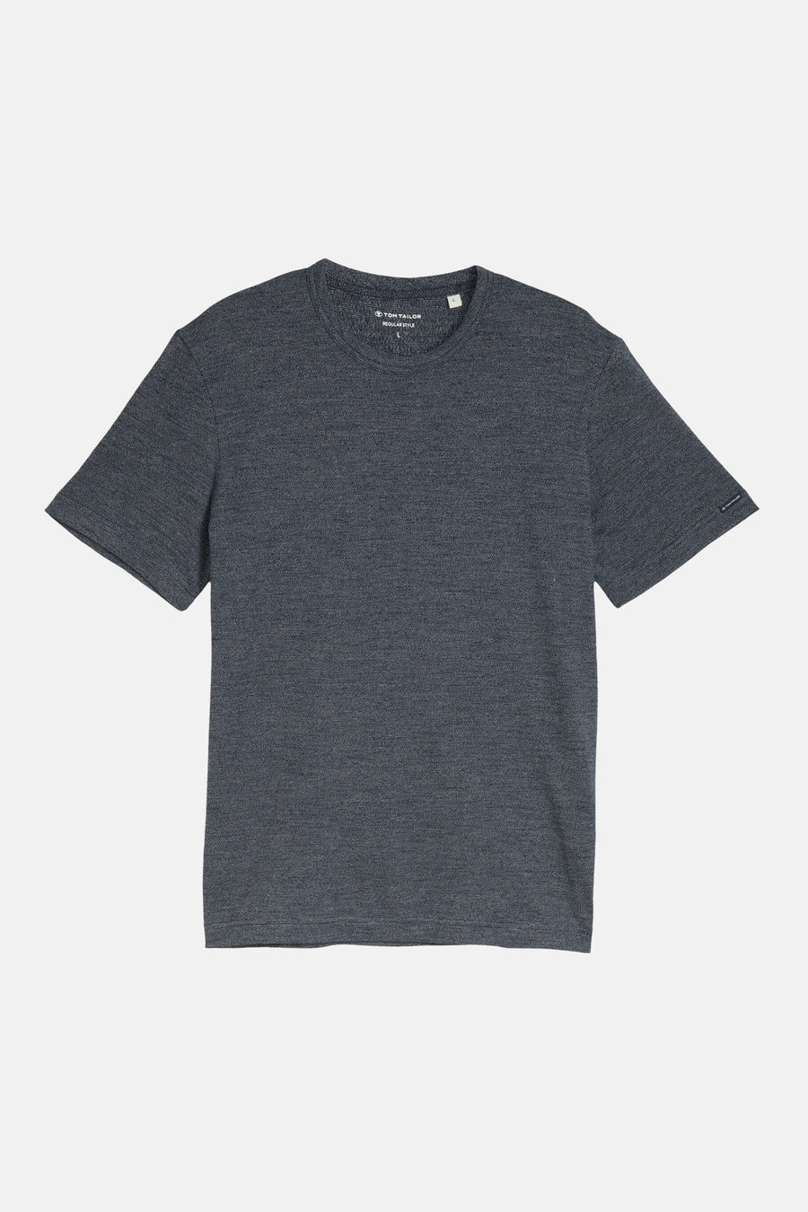 Blauwe korte mouw T-shirt van TOM TAILOR, heather textuur, ronde hals, front view