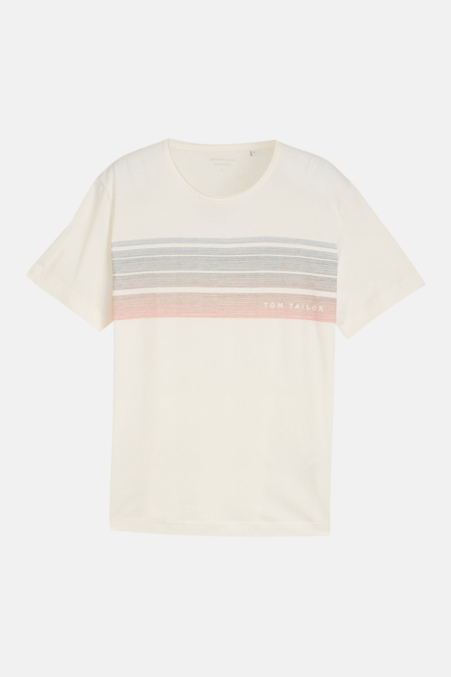 Witte korte mouwen T-shirt van TOM TAILOR met horizontale strepen in grijs en roze, ronde hals, front view