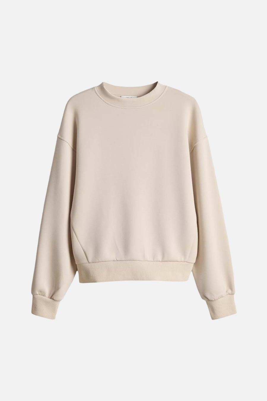 Pull beige à col rond OPUS, à manches longues et bords côtelés.