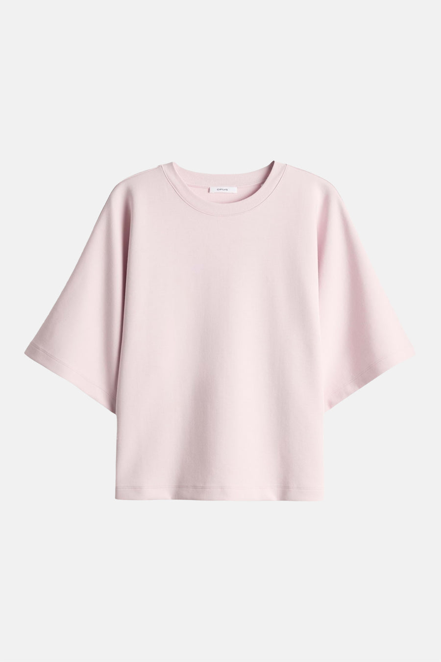 Pull rose à col rond OPUS, avec manches courtes évasées et couleur unie.