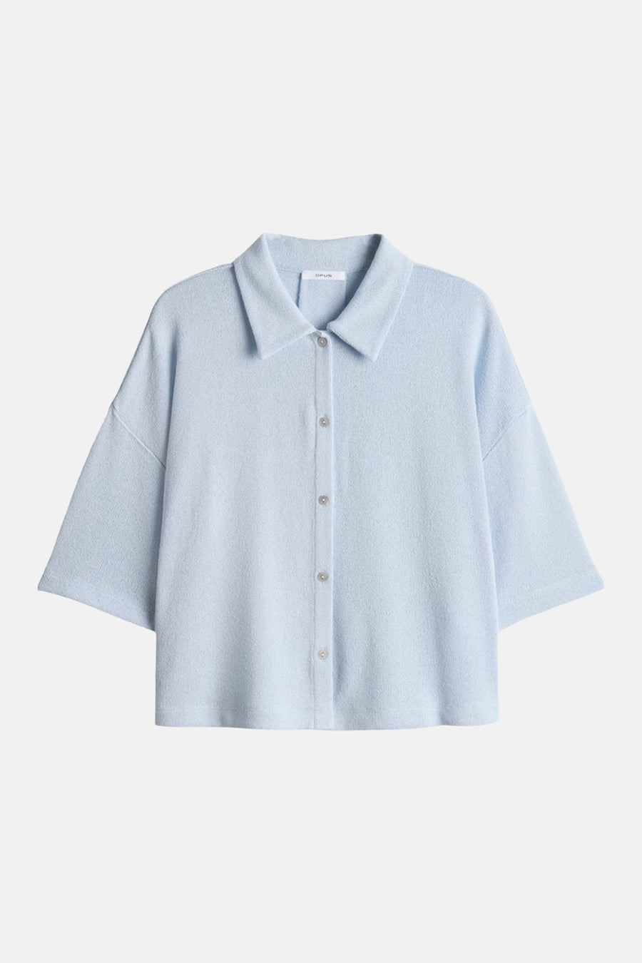 Gilet bleu OPUS à manches courtes, col et fermeture boutonnée.