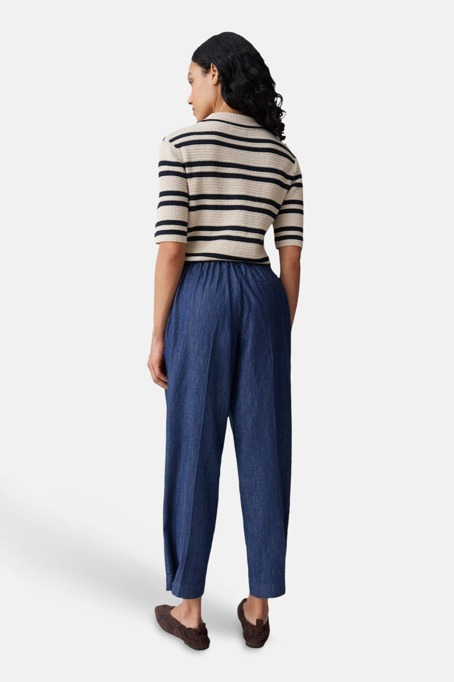 Pantalon de saison bleu pour femme OPUS, de couleur unie bleue avec une taille élastique.