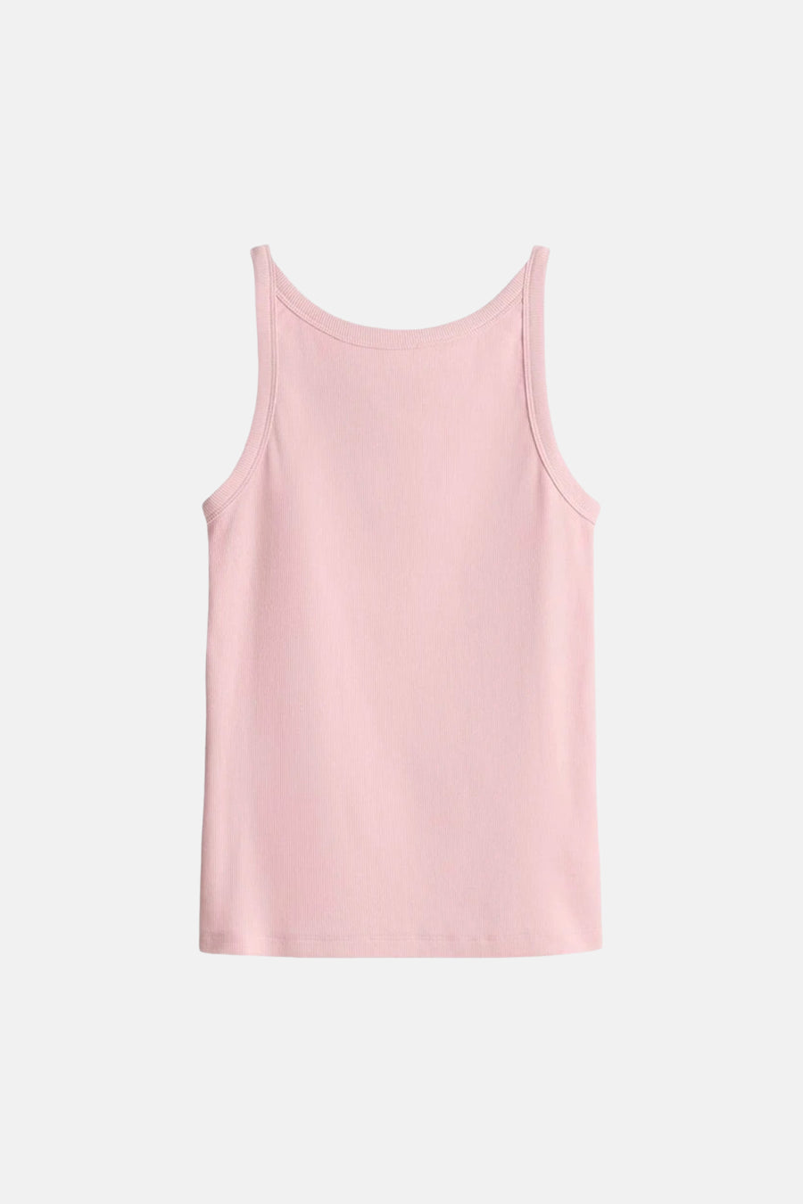 Roze tanktop van OPUS van ribstof met een ronde hals, plat gelegd.