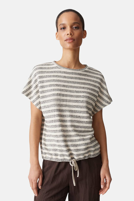 Multicolor gestreepte korte mouw pull van OPUS, met ronde hals en losse pasvorm, front view
