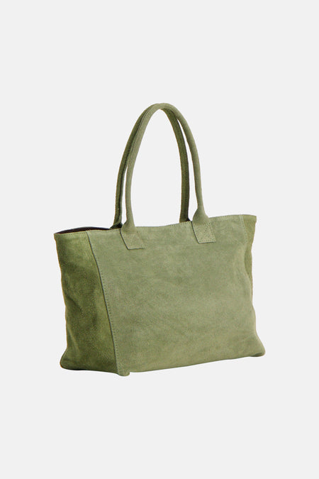 Khaki suède shopper van Access® met dubbele handvatten en zachte structuur.