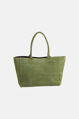 Khaki suède shoppertas van Access® met twee stevige handvatten.
