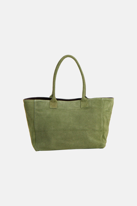 Khaki suède shoppertas van Access® met twee stevige handvatten.