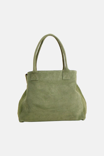 Khaki shoppertas van Access® gemaakt van suède-achtig materiaal met twee handvatten.