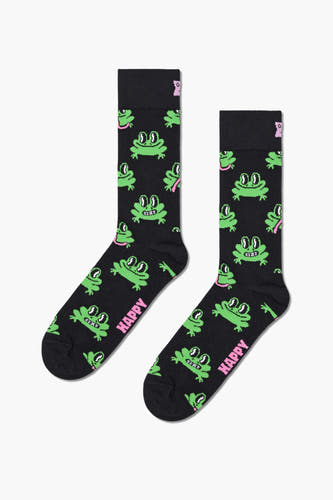 Chaussettes noires de Happy Socks avec des grenouilles vertes et des accents roses.