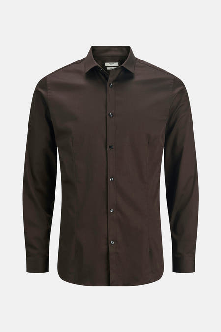Bruin overhemd met lange mouwen van PREMIUM by JACK & JONES, met knoopsluiting.