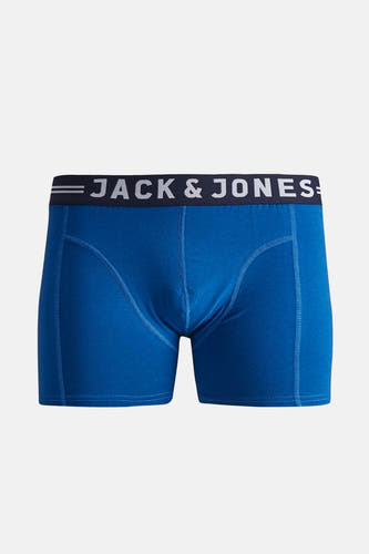 Blauwe boxershort van Jack & Jones, met merklogo op de tailleband.