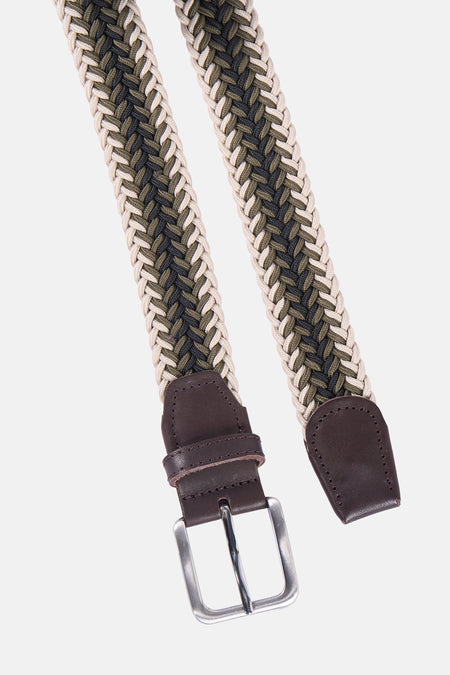 Groene riem van ACCESSORIES BY JACK & JONES met gevlochten patroon en zilverkleurige gesp.
