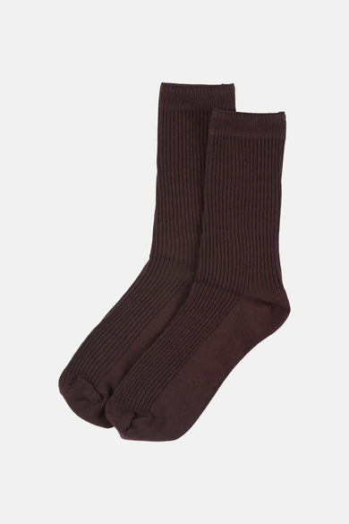 Chaussettes côtelées marron de BIRDLAND, pliées avec une étiquette blanche indiquant 'taille unique 37-41'.