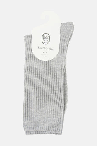 Grijze geribbelde sokken van BIRDLAND, gepresenteerd met witte hanger waarop het logo en de maat 37-41 staan.