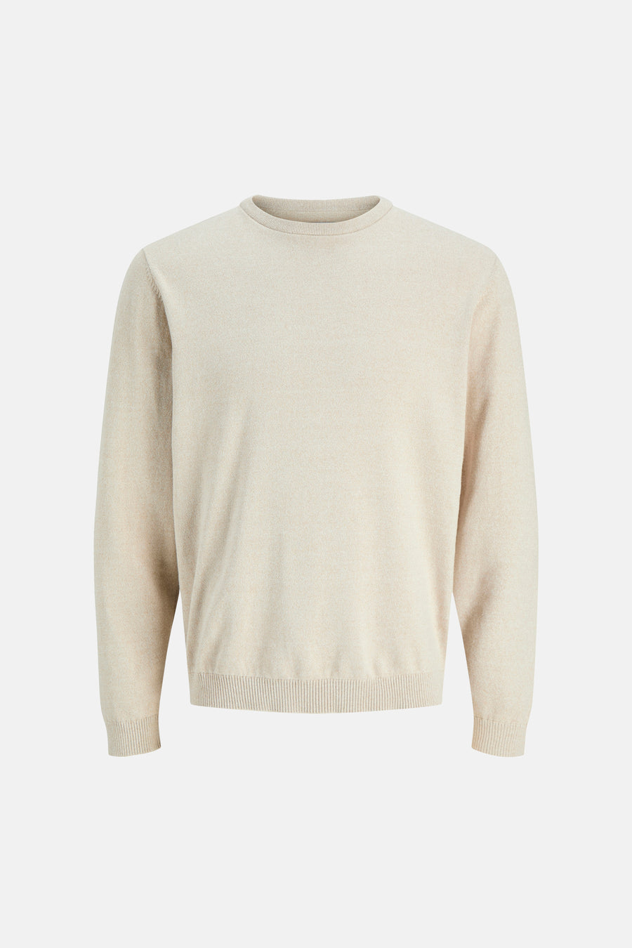 Pull beige à col rond de CORE by JACK & JONES, avec de fines côtes en bas et aux poignets.
